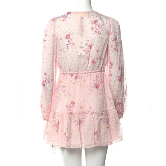 LoveShackFancy NWT Siriana Petite Mini Dress Light Pink Floral Silk-Blend - Picture 10 of 16